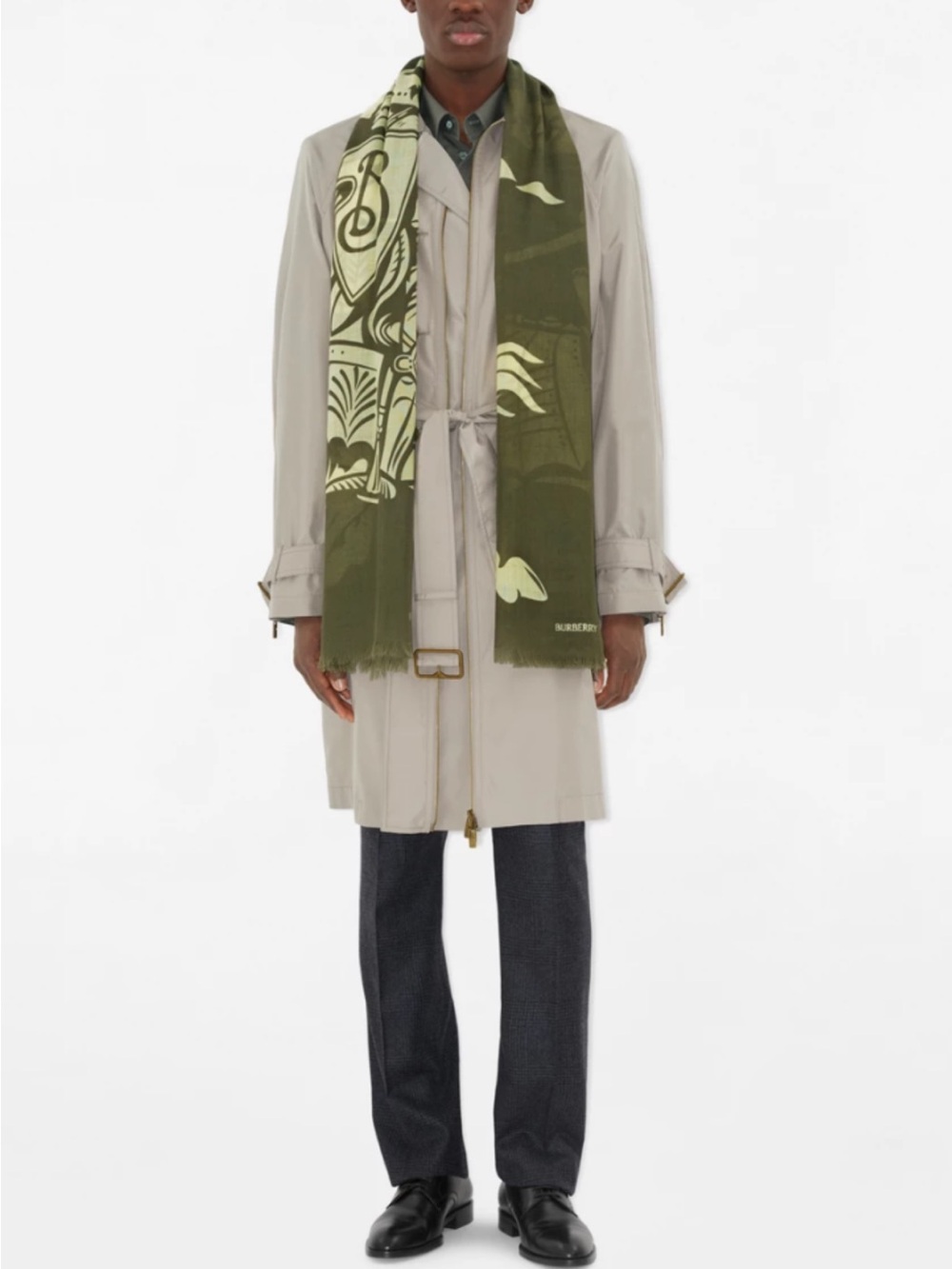 Burberry 200 x 70 cm Olive Green and Cream Floral Print Wrap Scarf